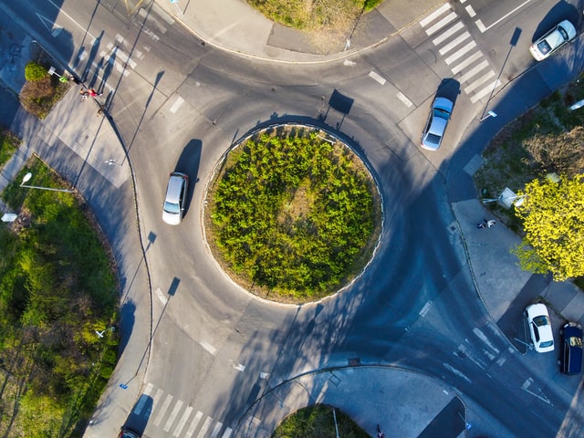 A roundabout in a neighborhood in Carmel, Indiana.